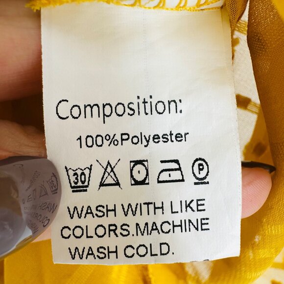 SHEIN Mustard Yellow Surplice Neck Flutter Sleeve Tie Waist Dot Textured Top M/6 - Picture 9 of 9